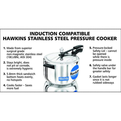 Hawkins Stainless Steel Induction Base Inner Lid Pressure Cooker, 8 Litres