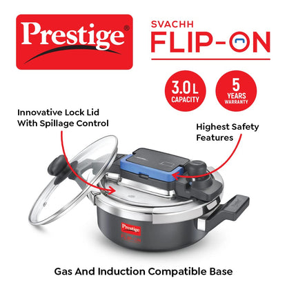 Prestige Svachh Flip-On Hard Anodised Aluminium Induction Base Inner Lid Pressure Cooker, 3 Litres