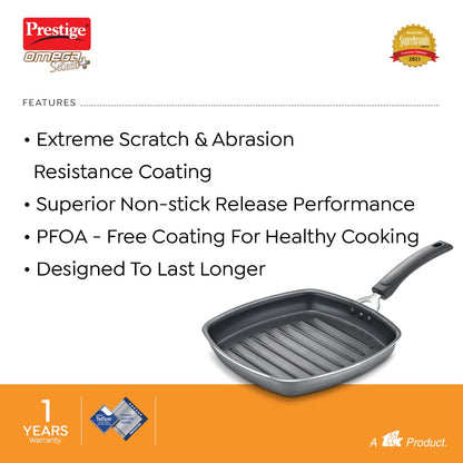 Prestige Omega Select Plus Aluminium Non-Induction Base Non-Stick Grill Pan, 250MM