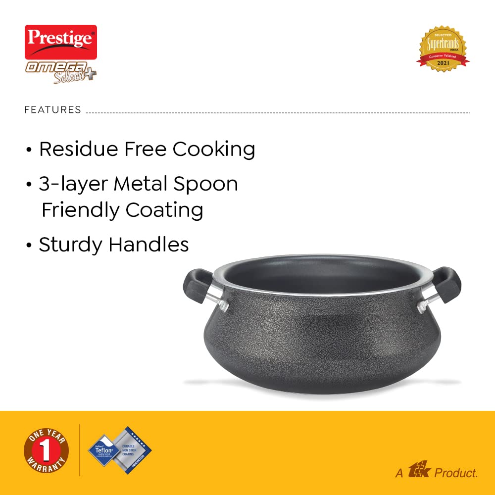 Prestige Omega Select Plus Aluminium Non-Induction Base Non-stick Handi with Stainless Steel Lid