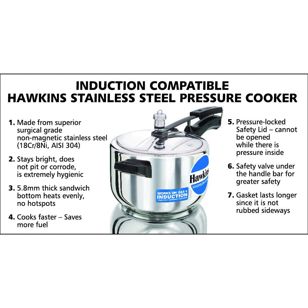 Hawkins Stainless Steel Induction Base Inner Lid Pressure Cooker, 4 Litres