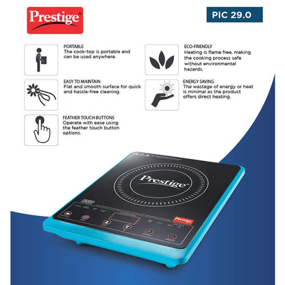 Prestige PIC 29.0 Microcrystal Glass Panel Blue Induction Cooktop, 2000W