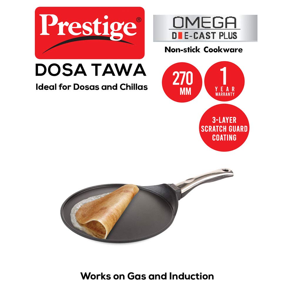 Prestige Omega Die-Cast Plus Aluminium Induction Base Non-Stick Tawa, 270MM