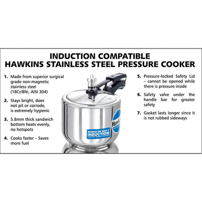 Hawkins Stainless Steel Induction Base Inner Lid Pressure Cooker, 3 Litres Tall