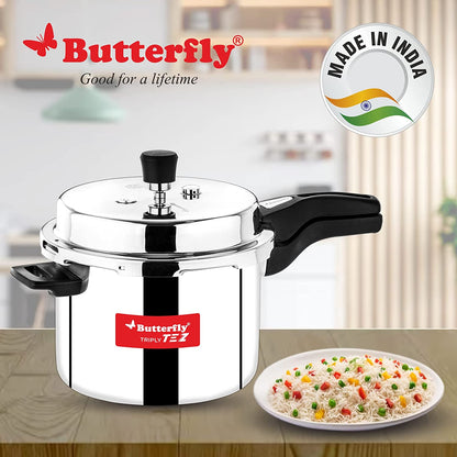 Butterfly Tez Triply Stainless Steel Induction Base Outer Lid Pressure Cooker, 5 Litres
