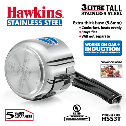 Hawkins Stainless Steel Induction Base Inner Lid Pressure Cooker, 3 Litres Tall