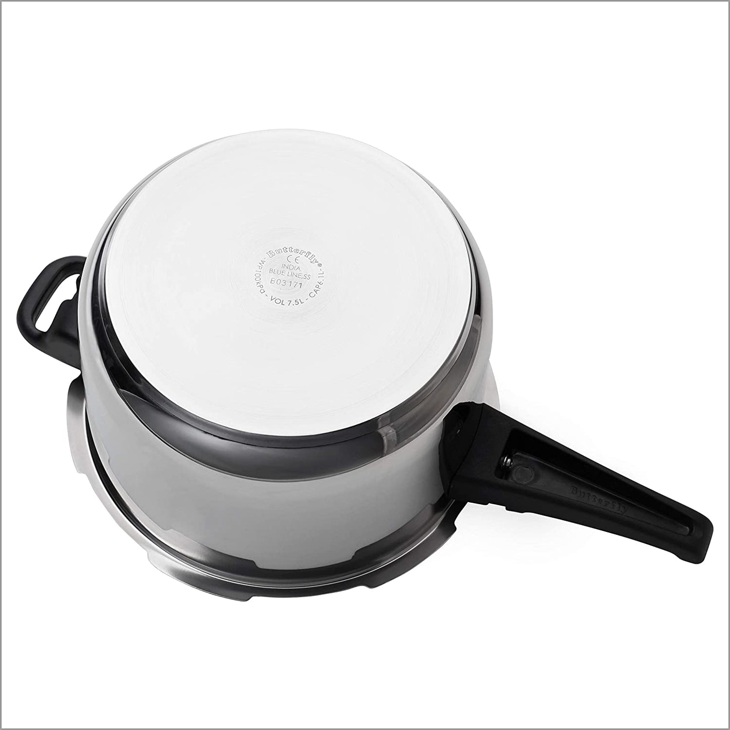 Butterfly Blueline Stainless Steel Induction Base Outer Lid Pressure Cooker, 7.5 Litres