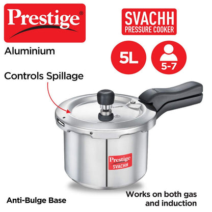 Prestige Svachh Aluminium Induction Base Outer Lid Pressure Cooker, 5 Litres
