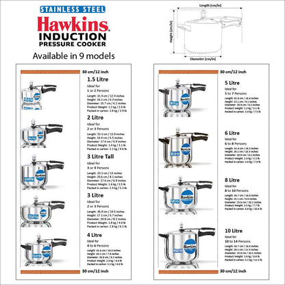 Hawkins Stainless Steel Induction Base Inner Lid Pressure Cooker, 10 Litres