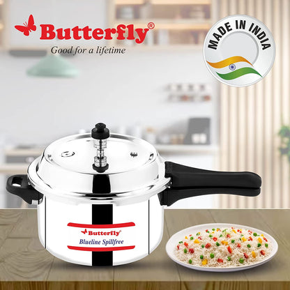 Butterfly Blueline Spillfree Stainless Steel Induction Base Outer Lid Pressure Cooker, 3 Litres