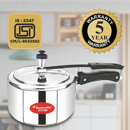 Butterfly Orchid Stainless Steel Induction Base Inner Lid Pressure Cooker, 2 Litres