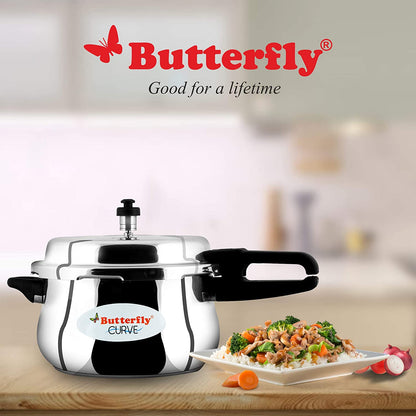 Butterfly Curve Stainless Steel Induction Base Outer Lid Pressure Cooker, 5.5 Litres