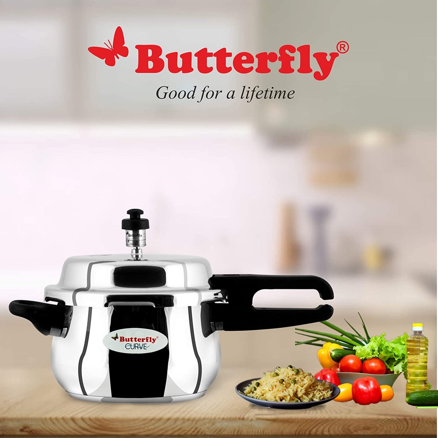 Butterfly Curve Stainless Steel Induction Base Outer Lid Pressure Cooker, 3 Litres
