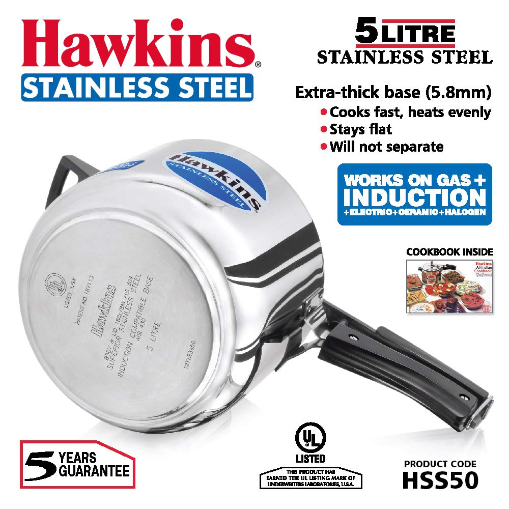 Hawkins Stainless Steel Induction Base Inner Lid Pressure Cooker, 5 Litres