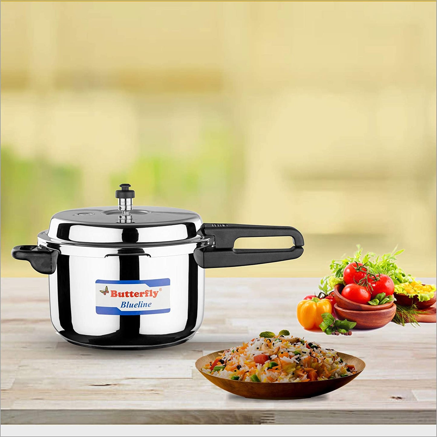 Butterfly Blueline Stainless Steel Induction Base Outer Lid Pressure Cooker, 7.5 Litres