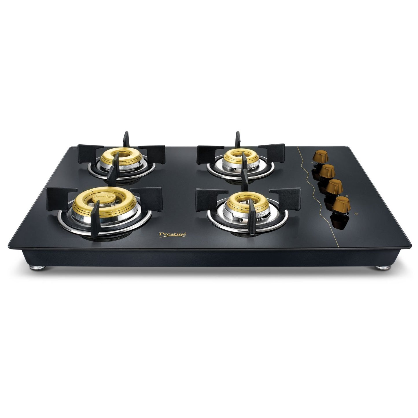 Prestige Gold Hobtop PHTG 04 AI Schott Glass Top Hob Gas Stove with One-Touch Advanced Auto-Ignition, 4 Burner