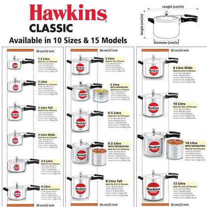 Hawkins Classic Aluminium Non-Induction Base Inner Lid Pressure Cooker, 3 Litres Tall