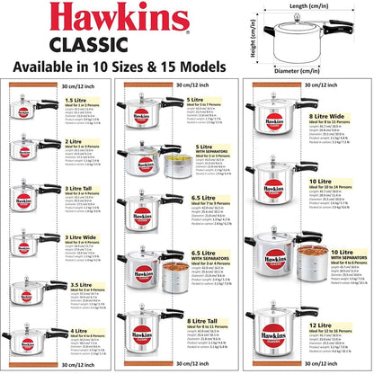 Hawkins Classic Aluminium Non-Induction Base Inner Lid Pressure Cooker, 2 Litres