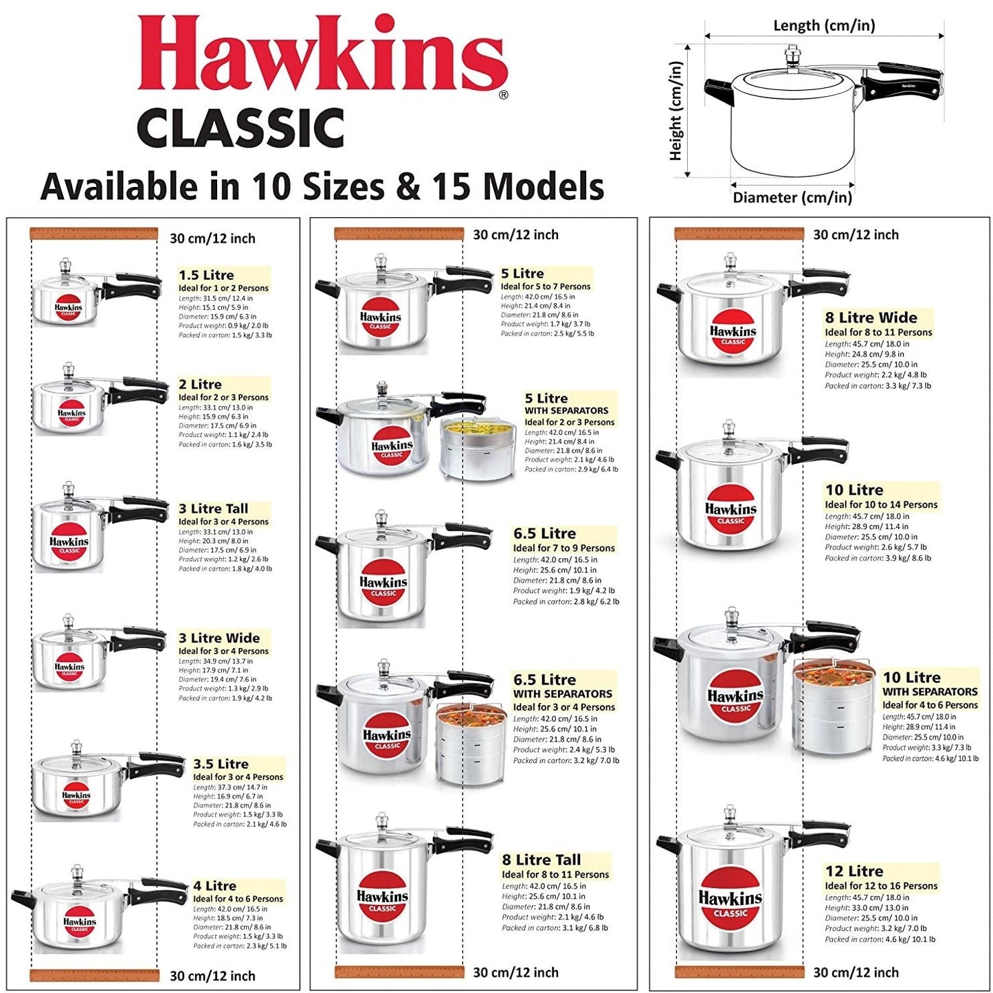 Hawkins Classic Aluminium Non-Induction Base Inner Lid Pressure Cooker, 5 Litres