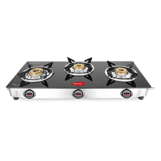 Pigeon Ayush Stainless Steel Toughened Glass Top Gas Stove, 3 Burner
