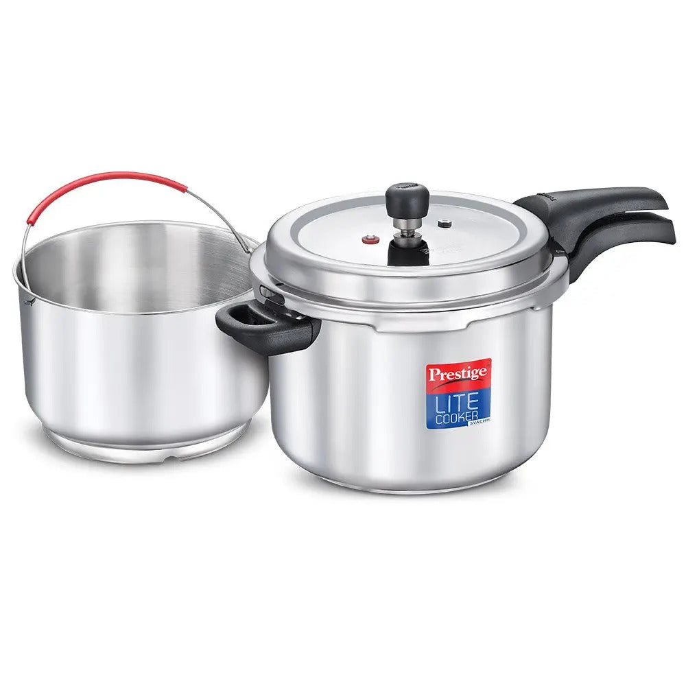 Prestige Svachh Lite Stainless Steel Induction Base Outer Lid Pressure Cooker, 6.5 Litres with Stainless Steel Starch Filter