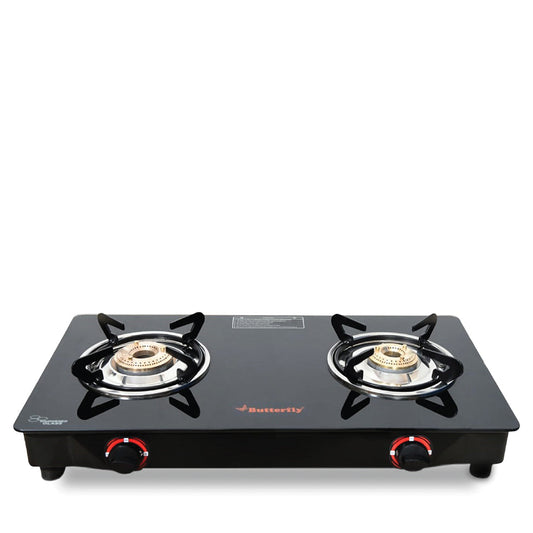 Butterfly Duo Toughened Glass Top Gas Stove, 2 Burner