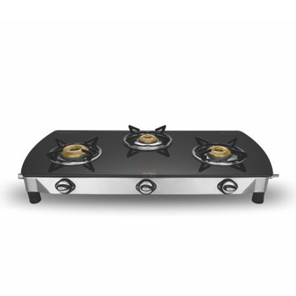 Preethi Blu Flame Blaze GTS-117 Toughened Glass Top Gas Stove, 3 Burner