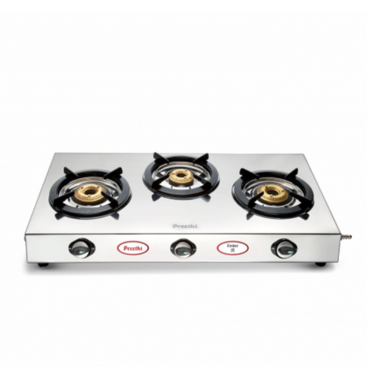 Preethi Ember SSGS-003 Stainless Steel Gas Stove, 3 Burner