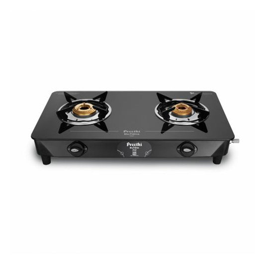 Preethi Blu Flame Zeal GTS-123 Toughened Glass Top Gas Stove, 2 Burner