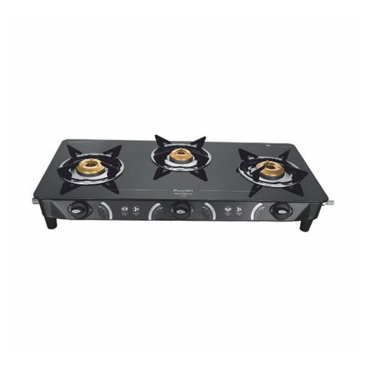 Preethi Blu Flame Zeal GTS-124 Toughened Glass Top Gas Stove, 3 Burner