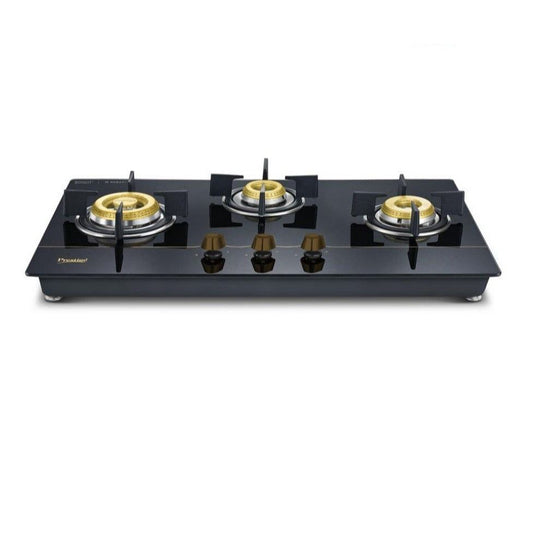 Prestige Gold Hobtop PHTG 03 AI Schott Glass Top Hob Gas Stove with One-Touch Advanced Auto-Ignition, 3 Burner